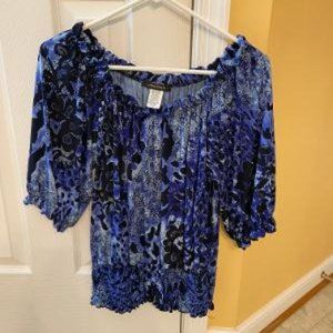 Balloon Sleeve, S/S Blue and Black Top